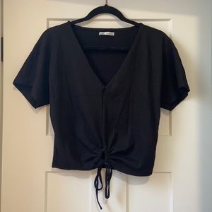 Zara Black Texture T-Shirt with Knot